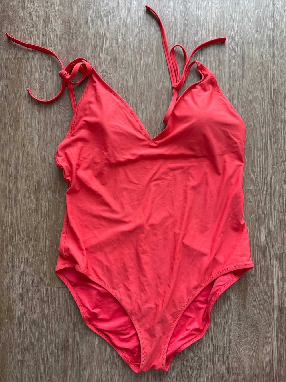 Aerie Bright Coral One-Piece Tie-Strap Swimsuit